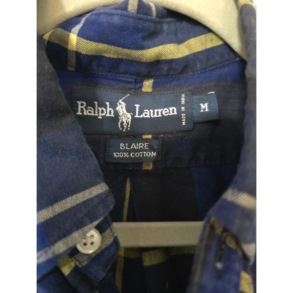Vintage Polo Ralph Lauren‎ Shirt Mens Medium Blue Plaid Blaire Pony